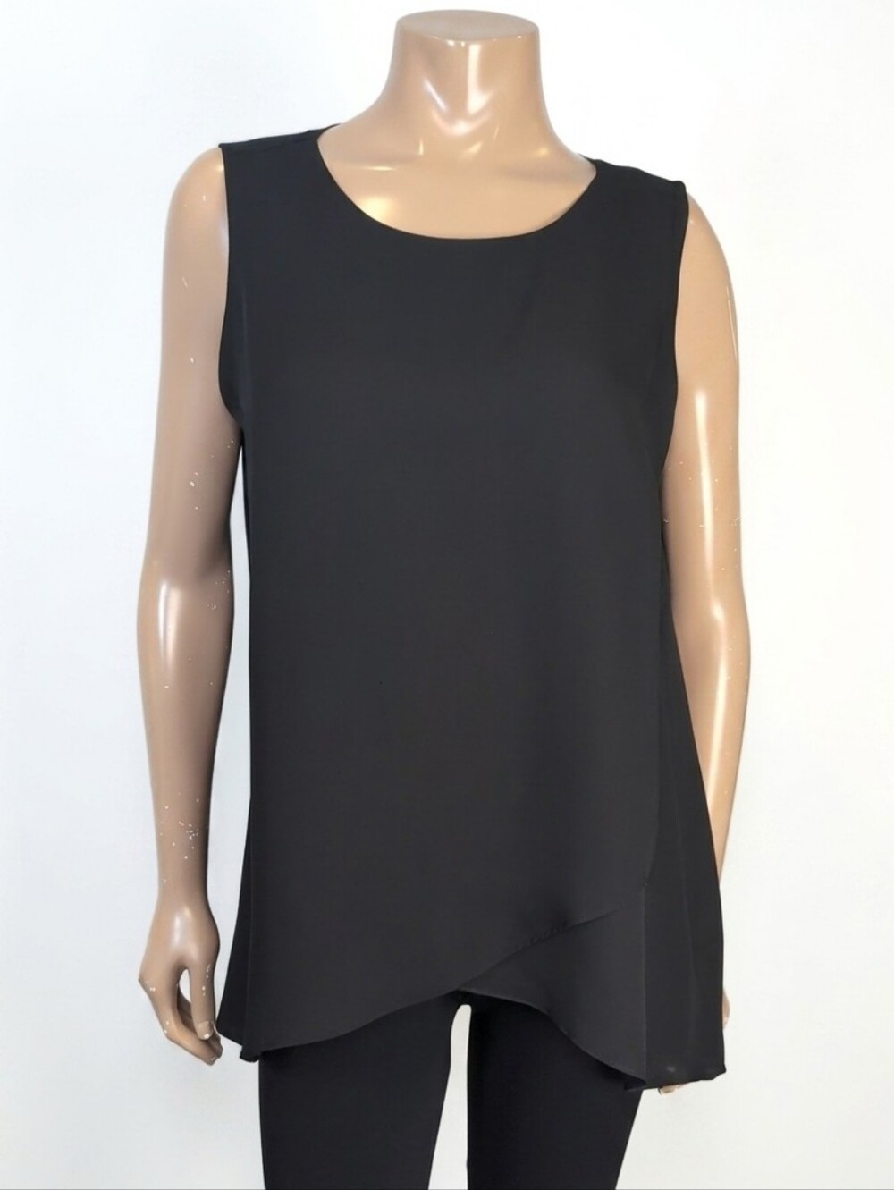 Zac & Rachel Black Asymmetric Tulip Hem Sleeveless Blouse Tank Top Size Large